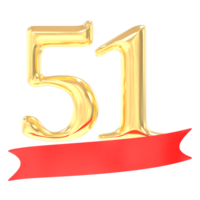 Anniversary 51 Number Gold And Red 3d Rendering png