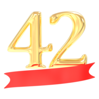 anniversaire 42 nombre or et rouge 3d le rendu png