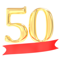 Anniversary 50 Number Gold And Red 3d Rendering png