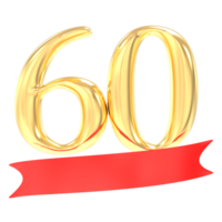 anniversaire 60 nombre or et rouge 3d le rendu png