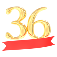 anniversaire 36 nombre or et rouge 3d le rendu png