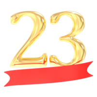 anniversario 23 numero oro e rosso 3d interpretazione png