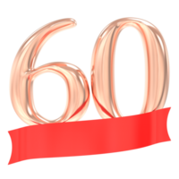 contento aniversario 60 60 años 3d representación png