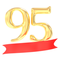 aniversário 95 número ouro e vermelho 3d Renderização png