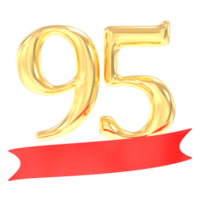 anniversaire 95 nombre or et rouge 3d le rendu png