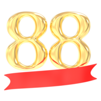 Anniversary 88 Number Gold And Red 3d Rendering png