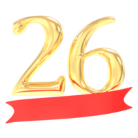 Anniversary 26 Number Gold And Red 3d Rendering png