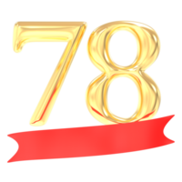 Anniversary 78 Number Gold And Red 3d Rendering png