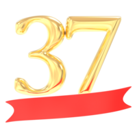 Anniversary 37 Number Gold And Red 3d Rendering png