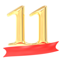 anniversary 11 number gold And Red 3d rendering png