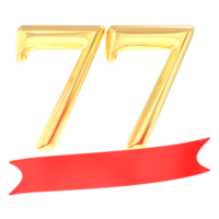 Anniversary 77 Number Gold And Red 3d Rendering png