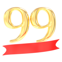 anniversaire 99 nombre or et rouge 3d le rendu png