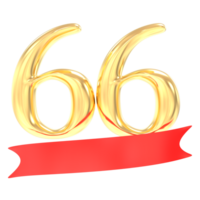 Anniversary 66 Number Gold And Red 3d Rendering png