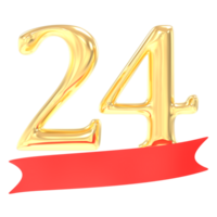 Jahrestag 24 Nummer Gold und rot 3d Rendern png