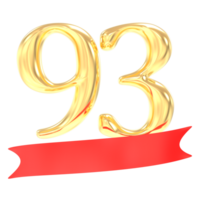 Anniversary 93 Number Gold And Red 3d Rendering png