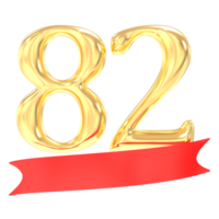 Anniversary 82 Number Gold And Red 3d Rendering png