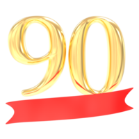 anniversaire 90 nombre or et rouge 3d le rendu png