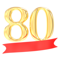 Anniversary 80 Number Gold And Red 3d Rendering png