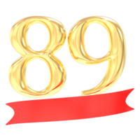 Anniversary 89 Number Gold And Red 3d Rendering png