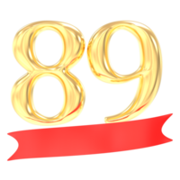 anniversaire 89 nombre or et rouge 3d le rendu png