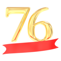 Anniversary 76 Number Gold And Red 3d Rendering png