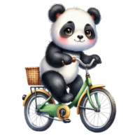 aigenerated panda riding a bicycle with basket png