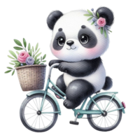 aigerado panda equitação uma bicicleta com cesta png