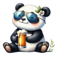 aigenerated panda bear with sunglasses and drink png