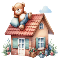 aigenerated bear is sitting on the roof of a house png