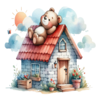 aigenerated bear is sitting on the roof of a house png