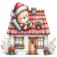 aigenerated bear is sitting on the roof of a house png