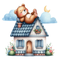 aigenerated bear is sitting on the roof of a house png