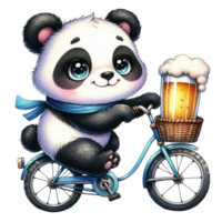 aigeneriert Panda Reiten ein Fahrrad mit ein Bier png