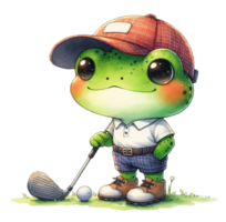 aigeneriert Frosch mit ein Golf Tasche und ein Deckel png