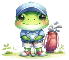 aigeneriert Frosch mit ein Golf Tasche und ein Deckel png