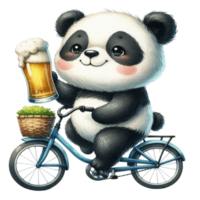 aigenerated panda riding a bicycle with a beer png