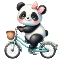 aigenerated panda riding a bicycle with basket png