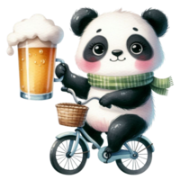 aigénéré Panda équitation une vélo avec une Bière png