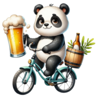 aigenerated panda riding a bicycle with a beer png
