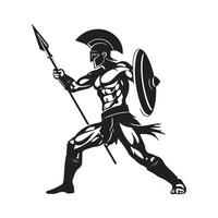 Spartan with Spear and Shield. Illustration of background, vector