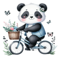 aigénéré Panda équitation une vélo avec panier png