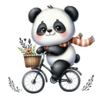 aigenerated panda riding a bicycle with basket png