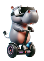 aigénéré hippopotame équitation une scooter avec virtuel réalité des lunettes png