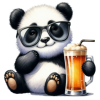 aigenerated panda bear with sunglasses and drink png