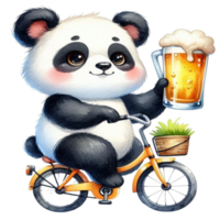 aigenerado panda montando un bicicleta con un cerveza png