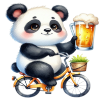 aigénéré Panda équitation une vélo avec une Bière png