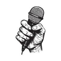 mano con micrófono karaoke diseño imagen en blanco antecedentes vector