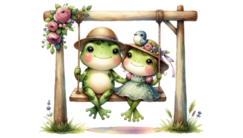 aigenerated frog sit on swing png