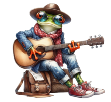 aigenerated frog in a suit playing guitar png