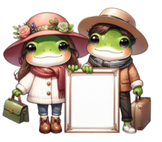 aigenerated frog couple holding a frame png